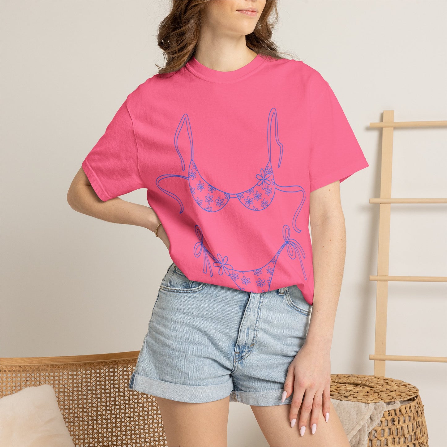 Bikini Line Art T-Shirt — Floral Outline Graphic Tee