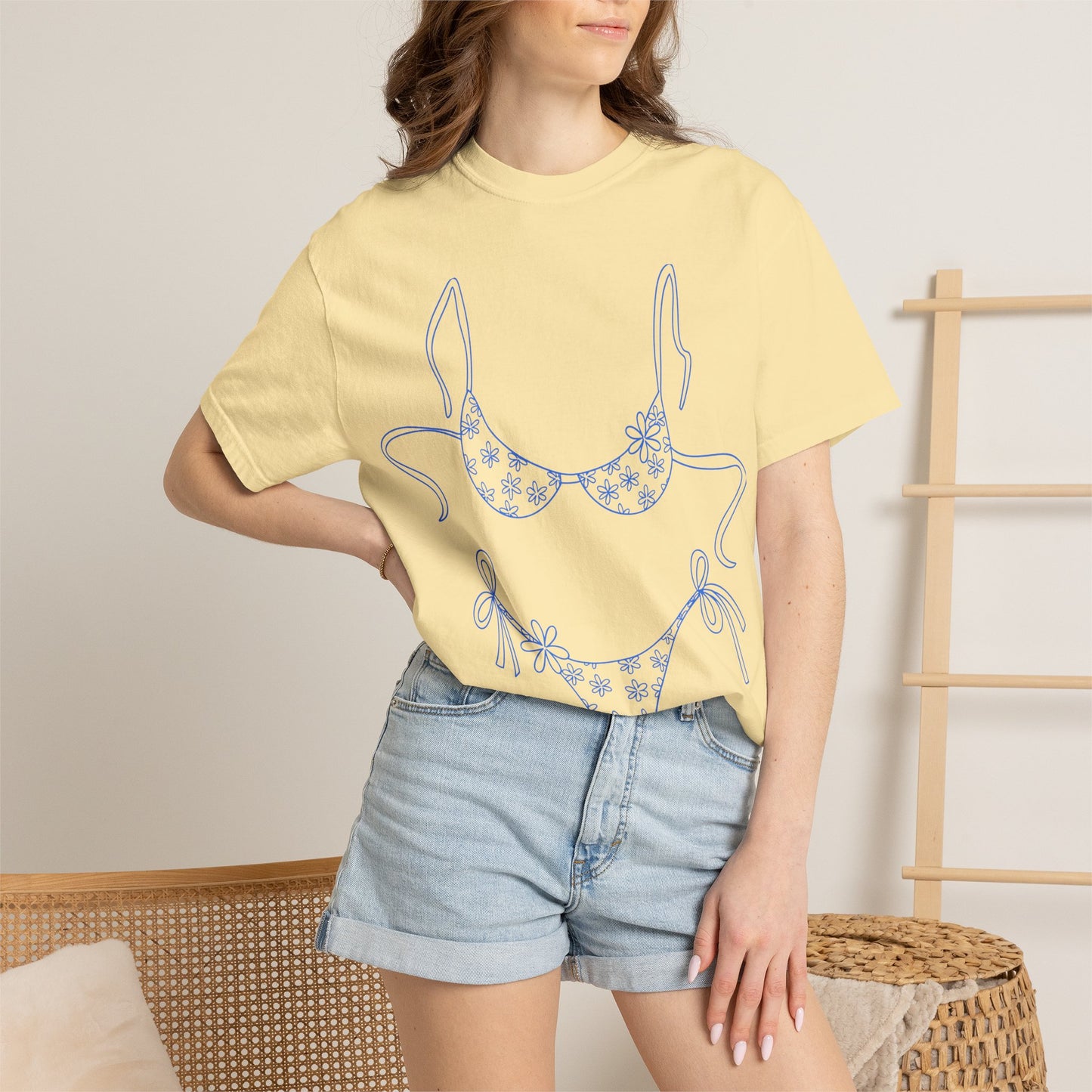 Bikini Line Art T-Shirt — Floral Outline Graphic Tee
