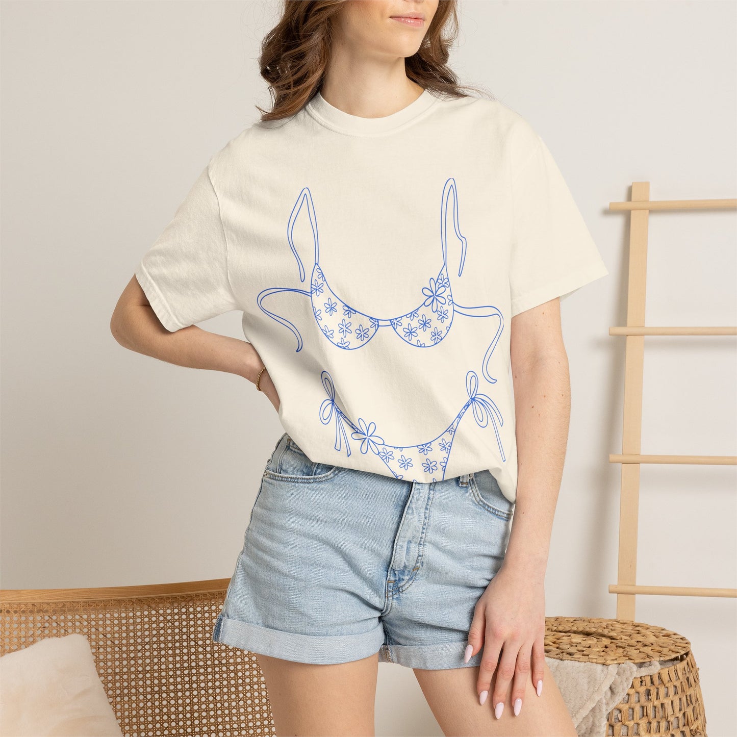 Bikini Line Art T-Shirt — Floral Outline Graphic Tee