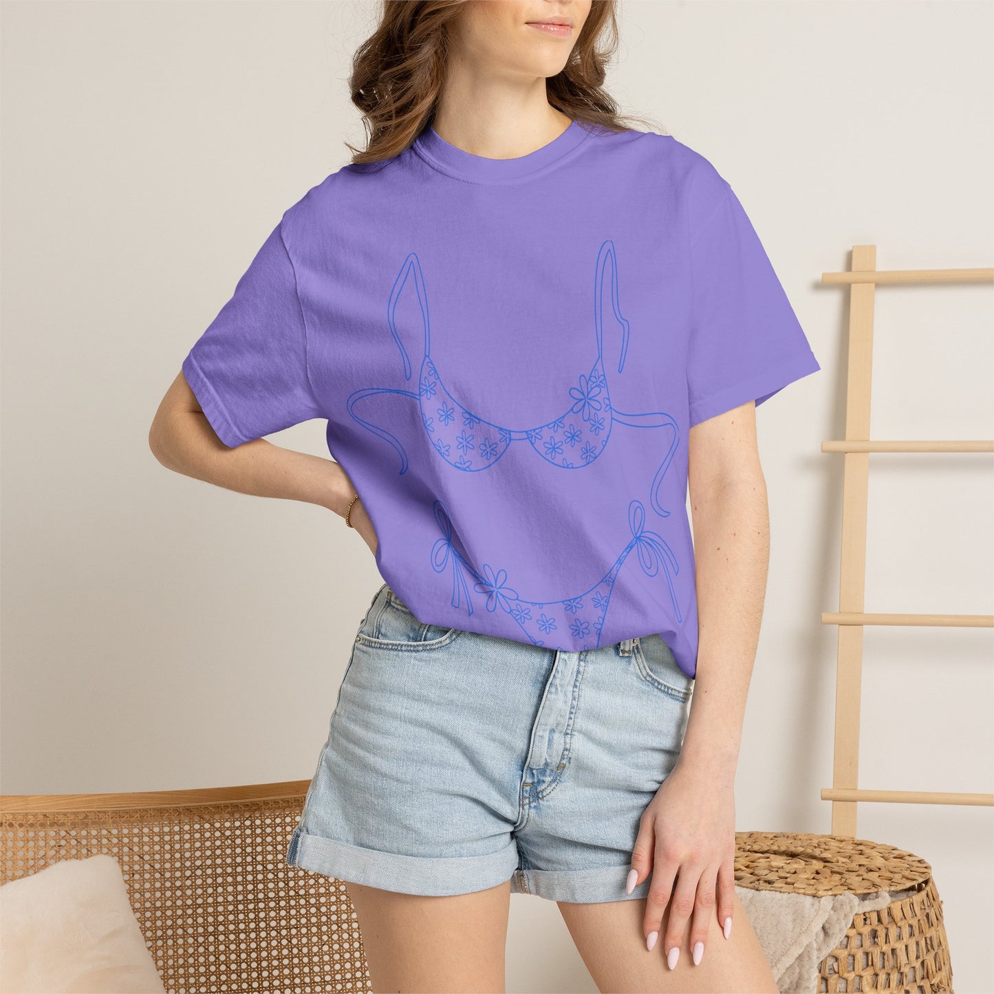 Bikini Line Art T-Shirt — Floral Outline Graphic Tee