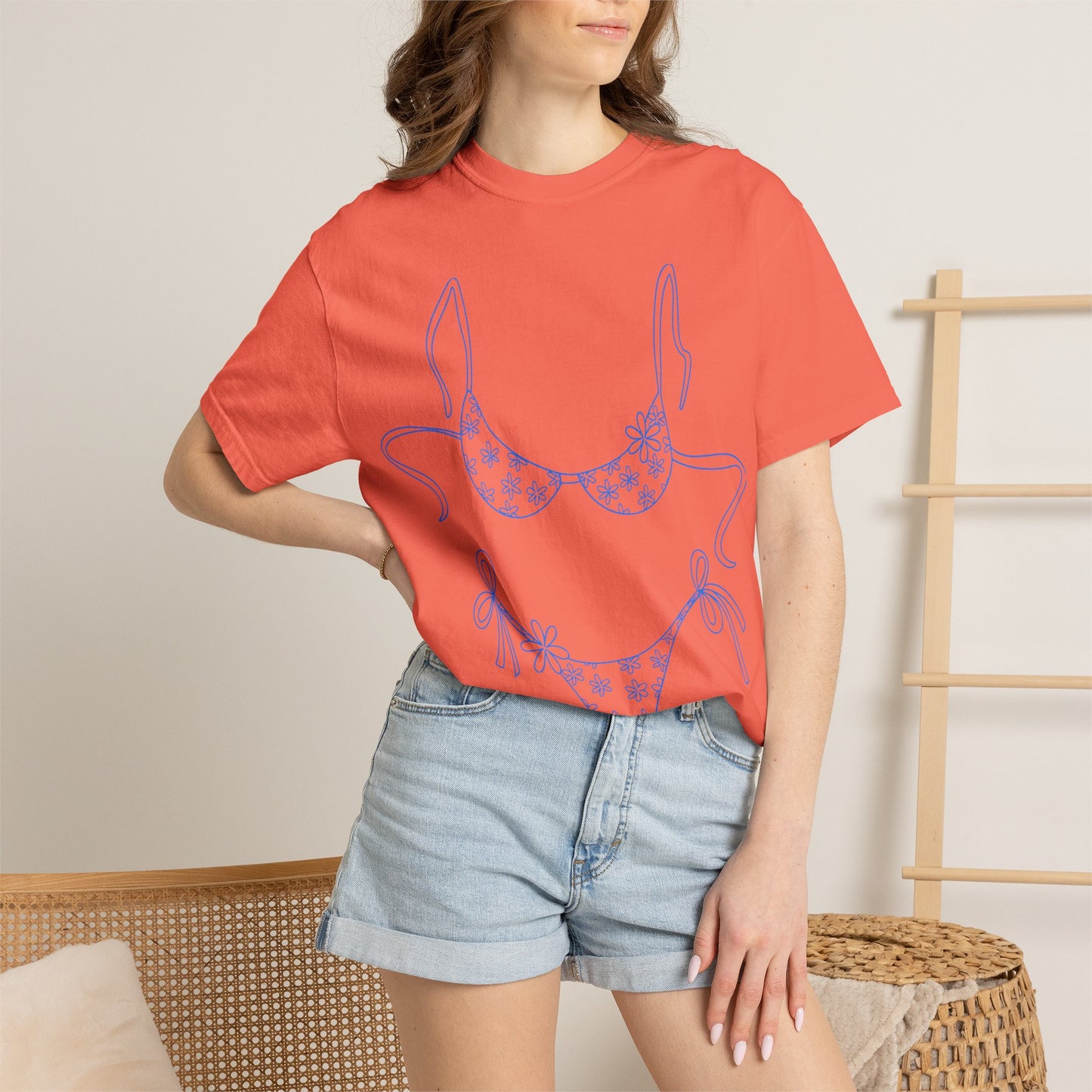 Bikini Line Art T-Shirt — Floral Outline Graphic Tee