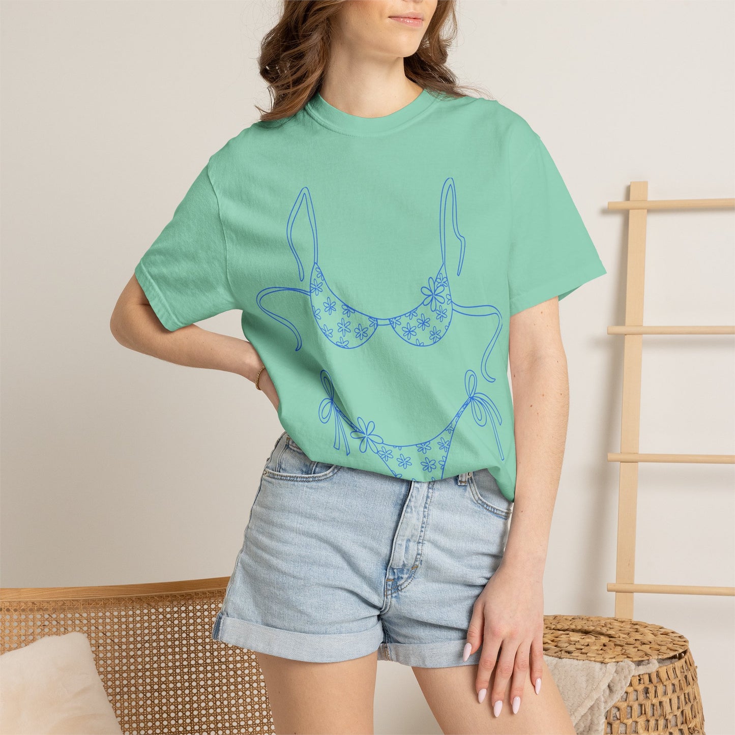 Bikini Line Art T-Shirt — Floral Outline Graphic Tee