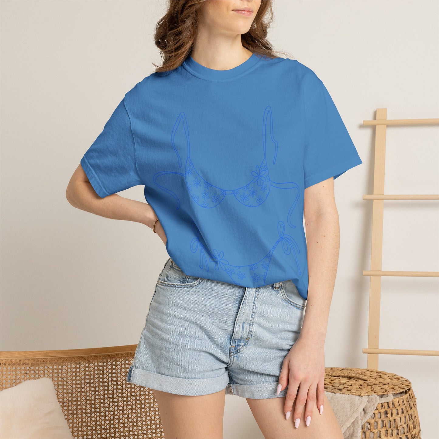 Bikini Line Art T-Shirt — Floral Outline Graphic Tee