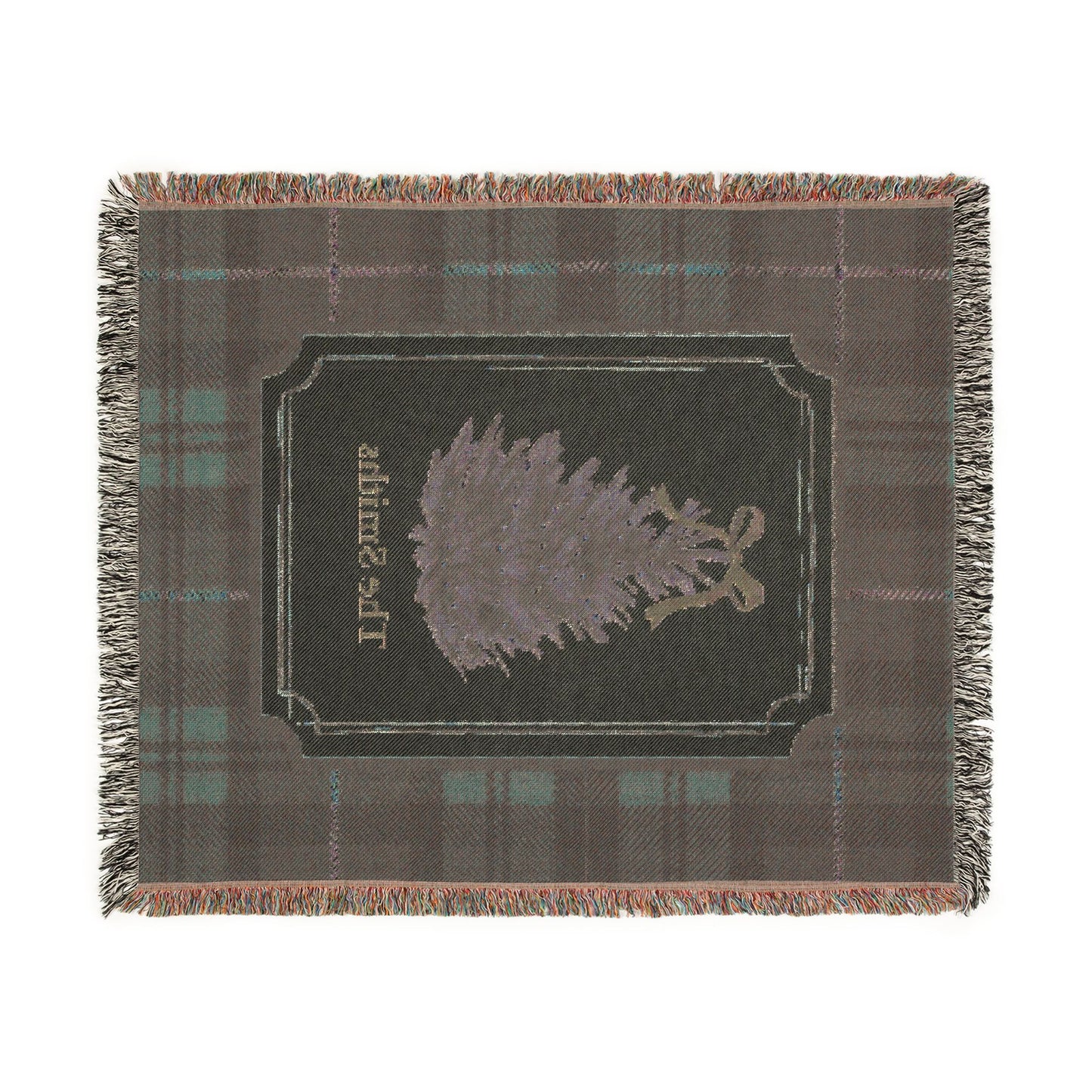 Copy of Vintage Christmas Tree Woven Blanket | Plaid Border, Personalized Name