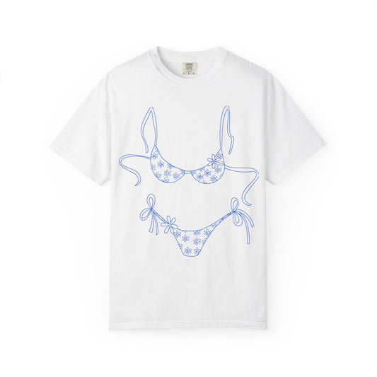 Bikini Line Art T-Shirt — Floral Outline Graphic Tee