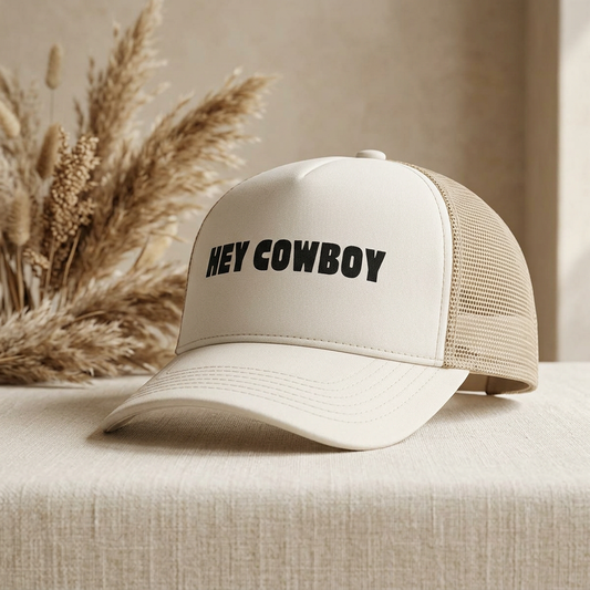 Hey cowboy longhorn cowprint Washed Mesh-Back Cap