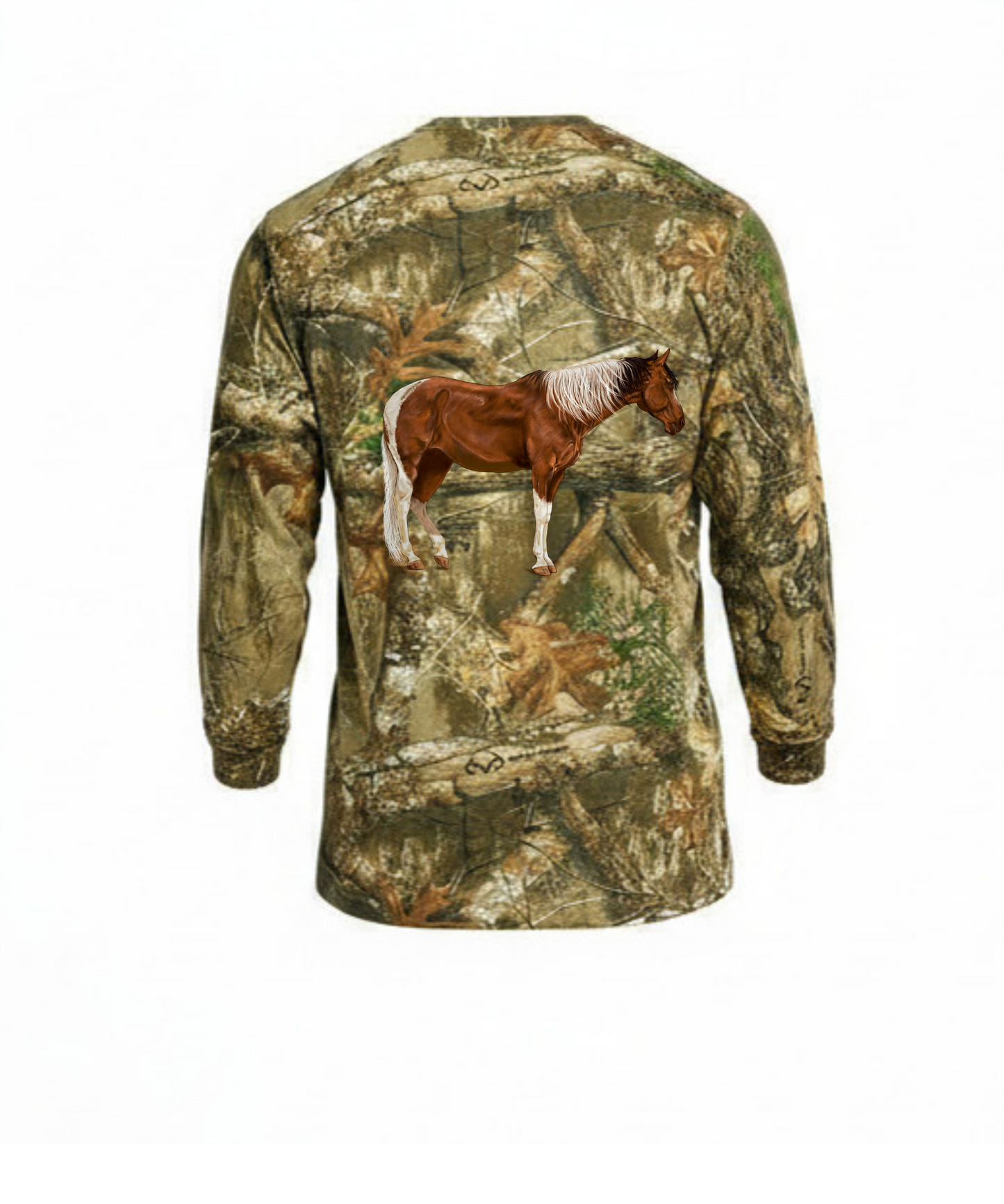 lucky Girl Horse Graphic Long Sleeve Tee — Chestnut Paint Horse Pocket Shirt