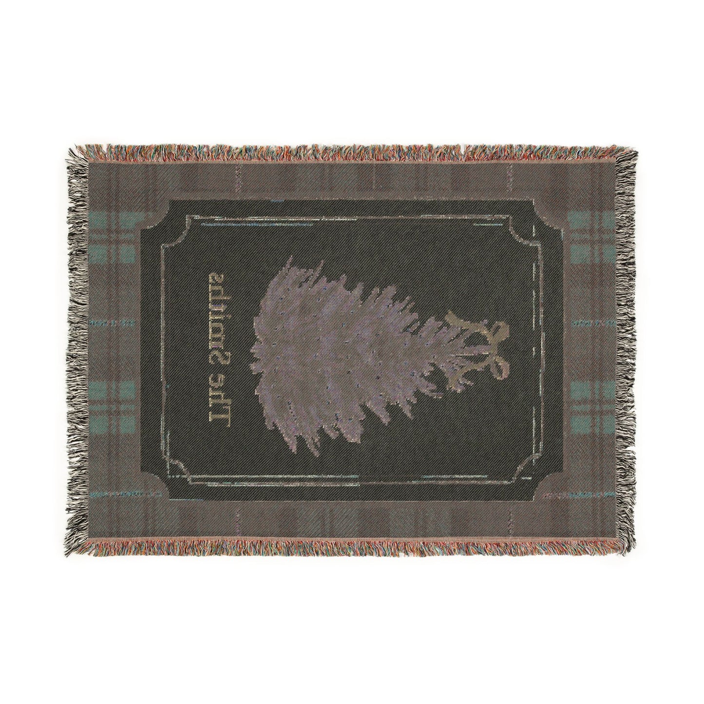 Copy of Vintage Christmas Tree Woven Blanket | Plaid Border, Personalized Name