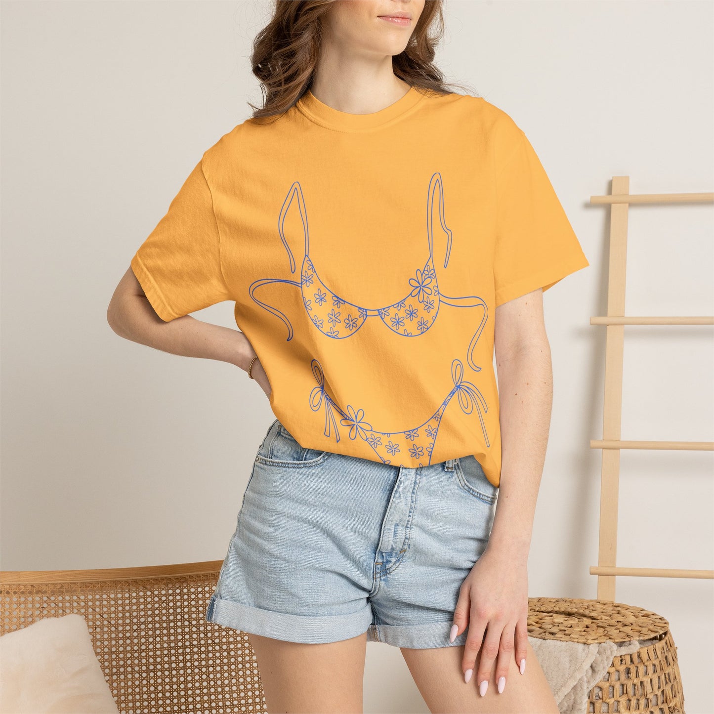 Bikini Line Art T-Shirt — Floral Outline Graphic Tee