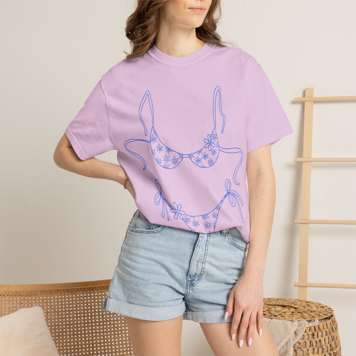 Bikini Line Art T-Shirt — Floral Outline Graphic Tee