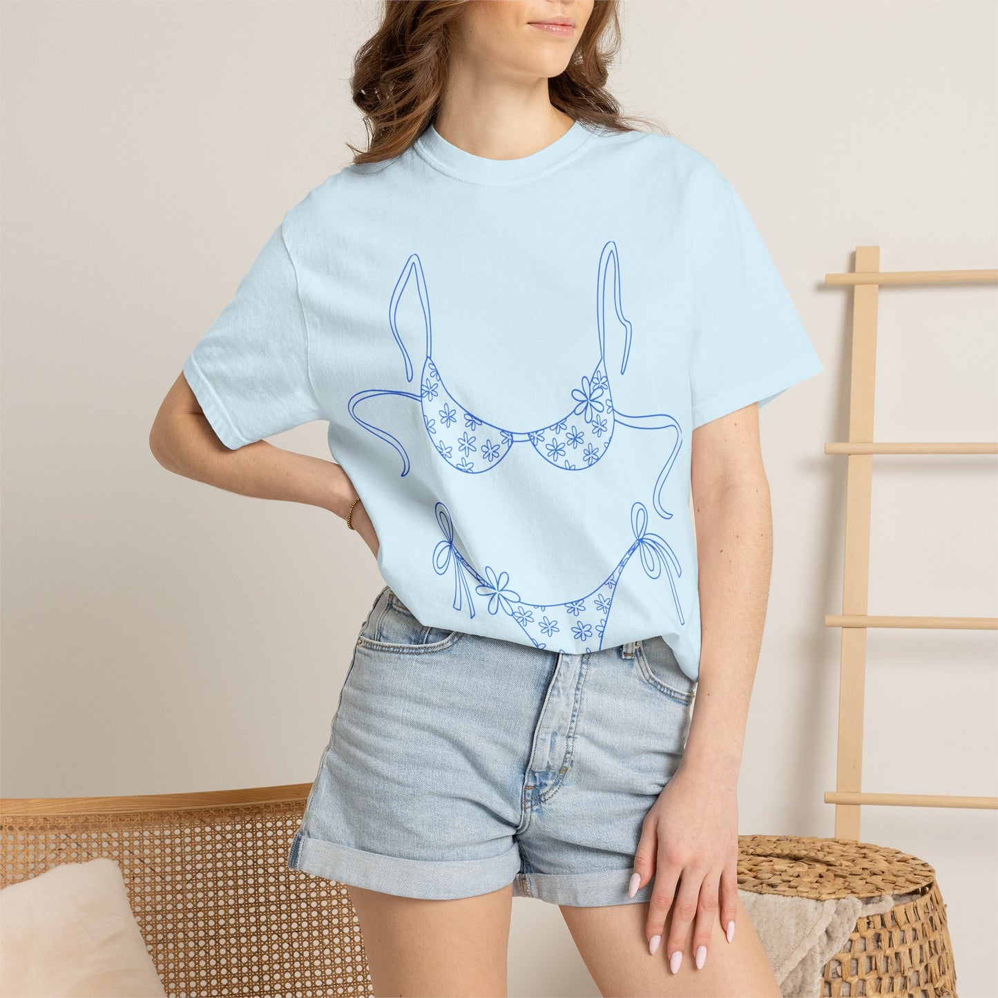 Bikini Line Art T-Shirt — Floral Outline Graphic Tee