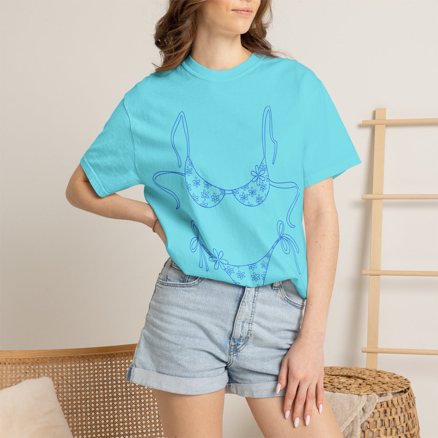 Bikini Line Art T-Shirt — Floral Outline Graphic Tee