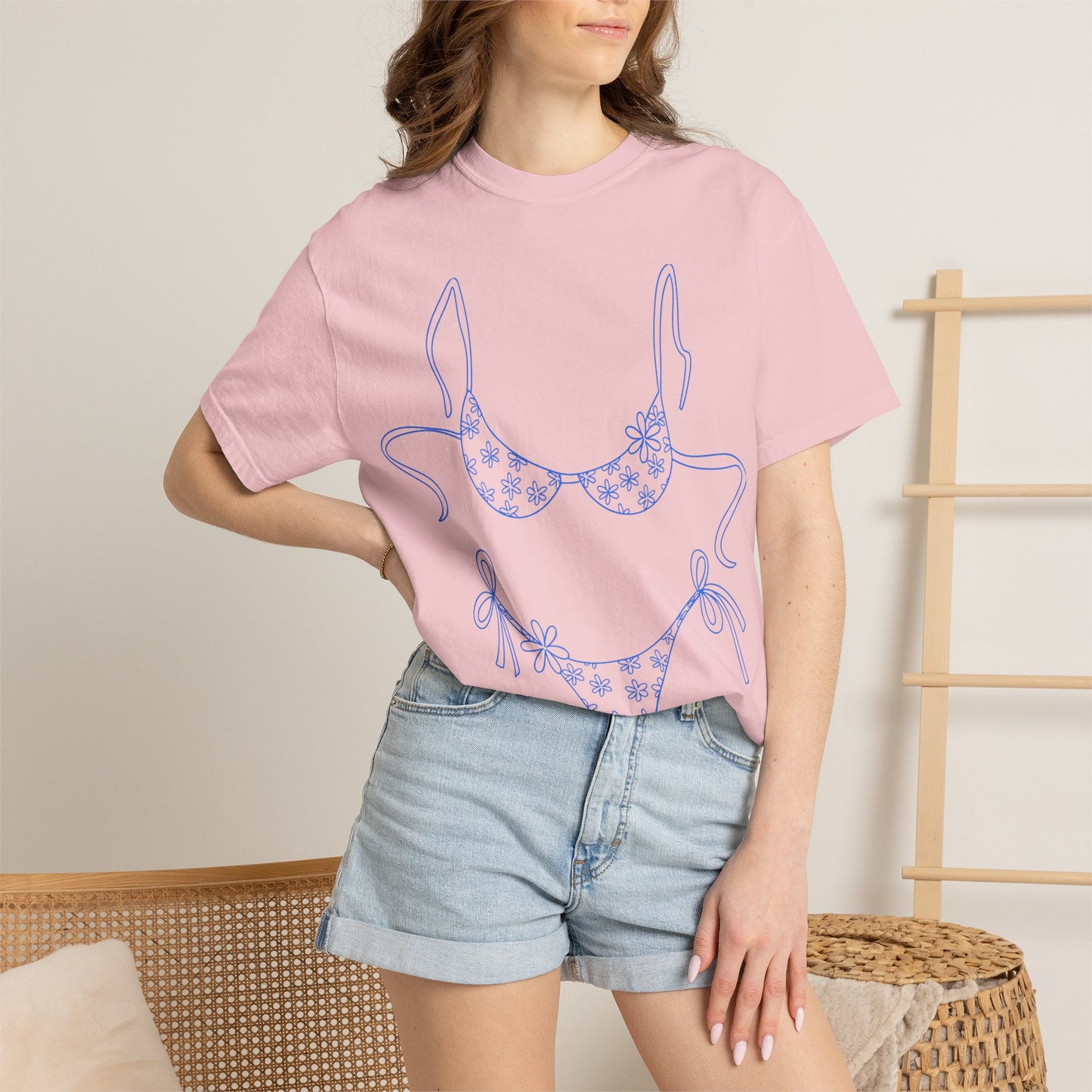 Bikini Line Art T-Shirt — Floral Outline Graphic Tee