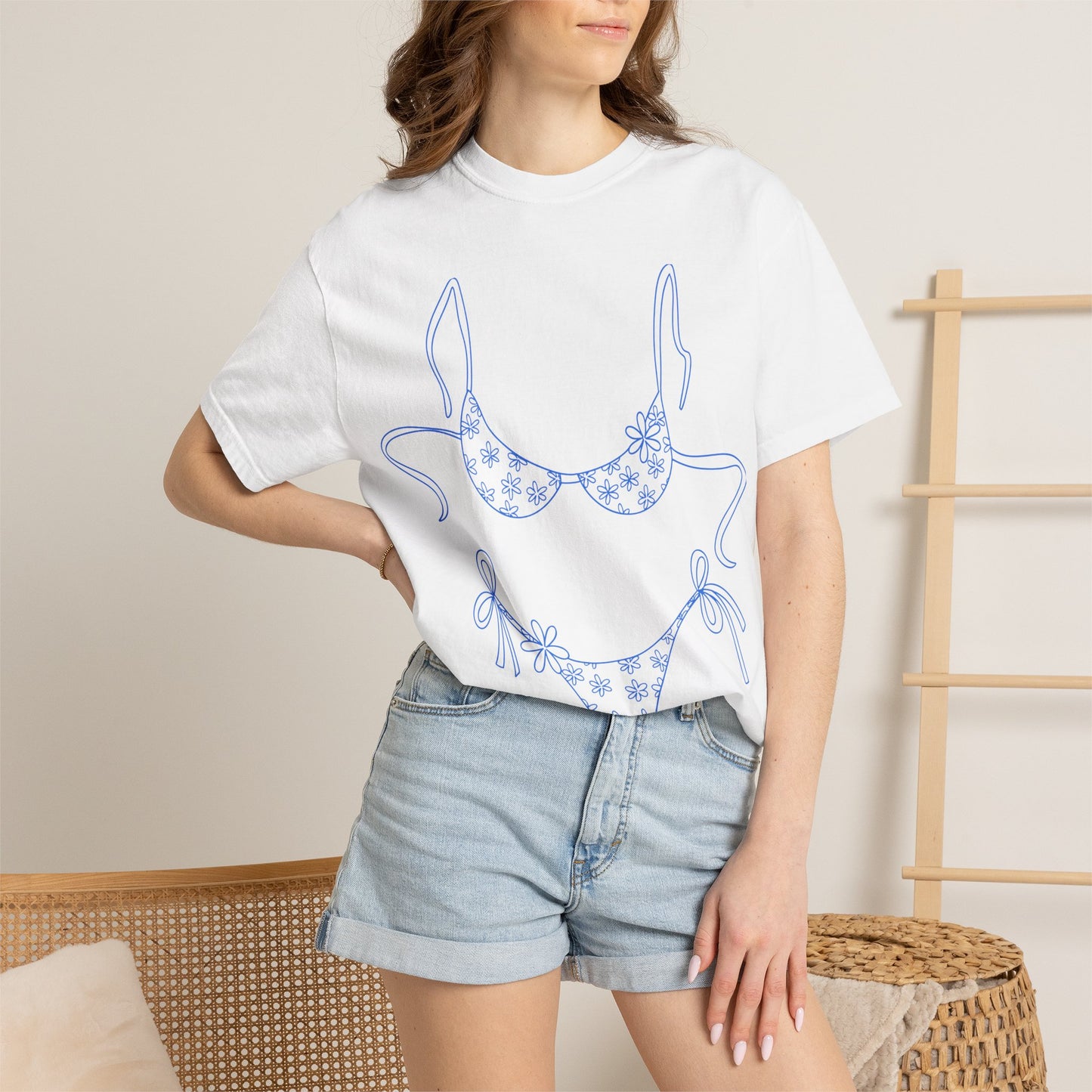 Bikini Line Art T-Shirt — Floral Outline Graphic Tee
