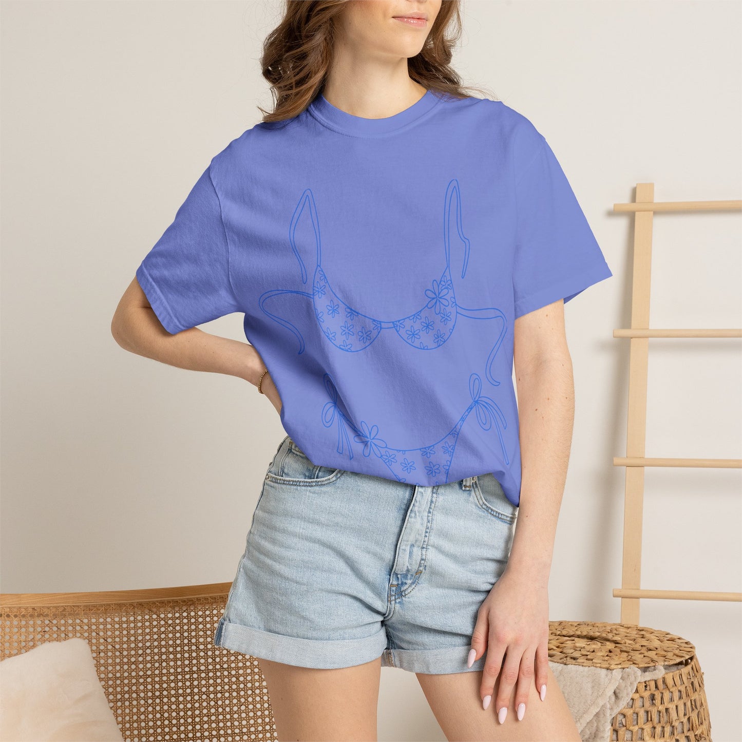 Bikini Line Art T-Shirt — Floral Outline Graphic Tee