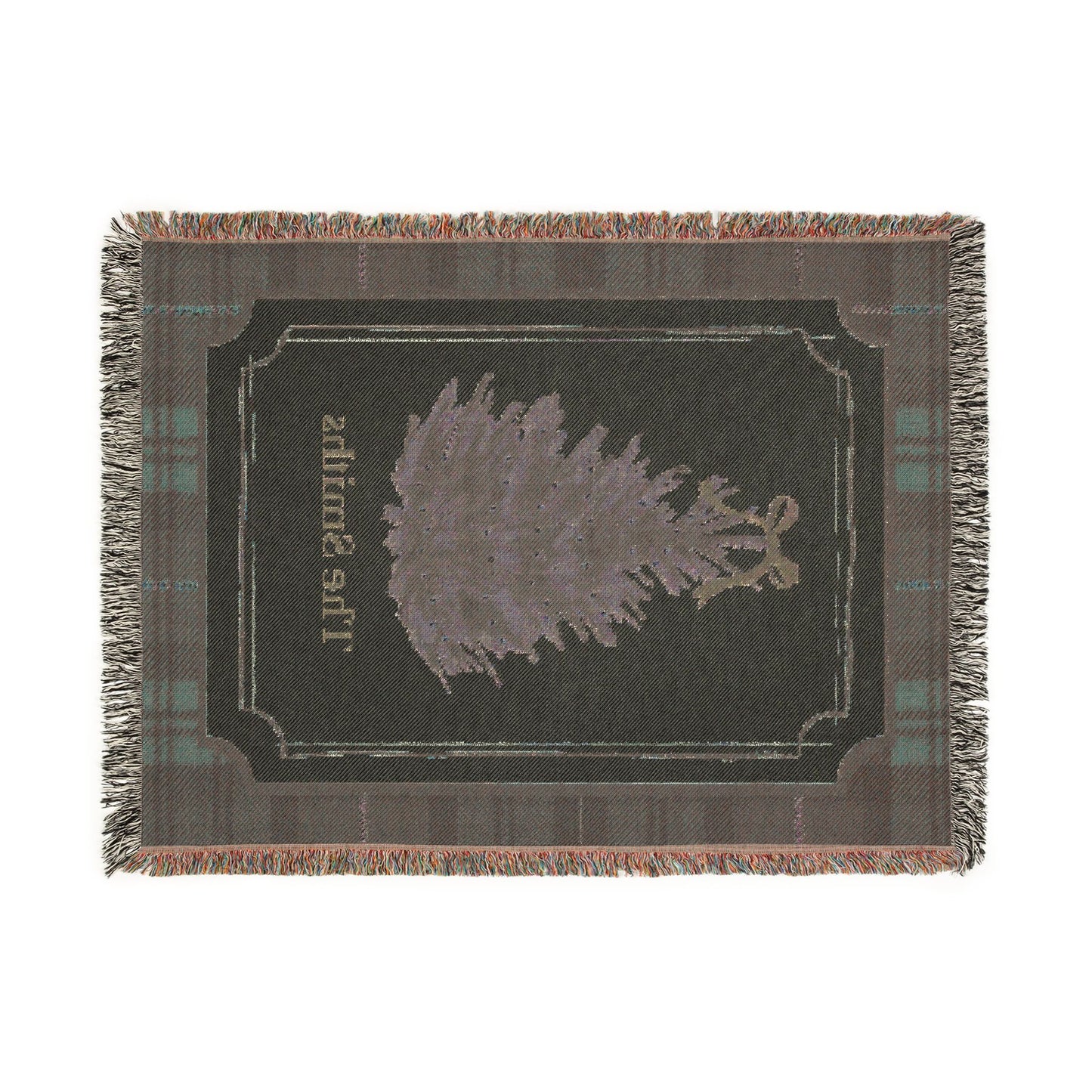 Copy of Vintage Christmas Tree Woven Blanket | Plaid Border, Personalized Name